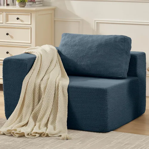 Vista 16 de Furnify Sofá modular tapizado de espuma de 30", Sofá de piso tapizado con almohada, Silla puf para dormitorio y sala de estar, No requiere