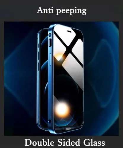 Vista 3 de Funda antiespía con cerraduras de seguridad para iPhone 12 Pro, funda de vidrio de doble cara con protector de lente de cámara, funda de aluminio