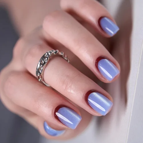 Vista 49 de CurvLife Uñas postizas cuadradas cortas a presión, terciopelo degradado Paris Script