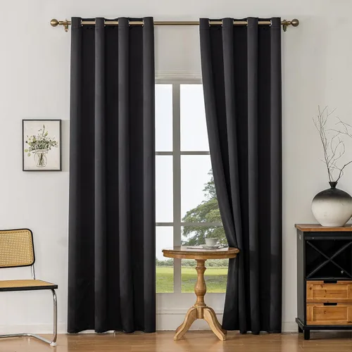 Vista 13 de Cortinas opacas con aislamiento térmico y ojales para dormitorio y sala de estar, 2 paneles, 52 pulgadas de ancho x 63 pulgadas de largo, textura