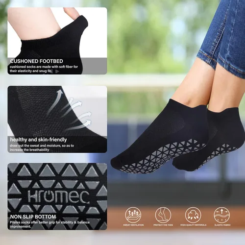 Vista 3 de Calcetines de yoga antideslizantes con agarres para pilates, ballet, barras, descalzos, calcetines antideslizantes para hospitales para mujeres