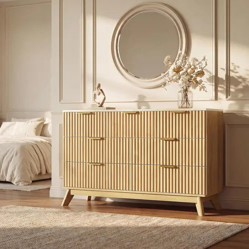 Vista 7 de JUMMICO Cómoda acanalada para dormitorio, 47.2 pulgadas de ancho Roble natural