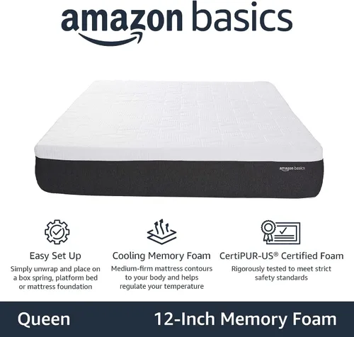 Vista 2 de Amazon Basics - Colchón de espuma viscoelástica con gel, firme, refrigerante, tamaño Queen, espuma certificada CertiPUR-US®, 80 x 60 x 12 pulgadas