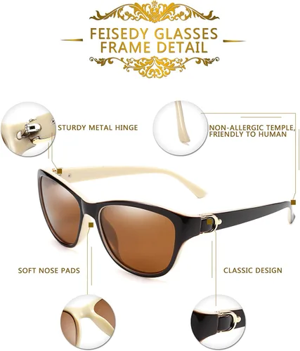 Vista 4 de FEISEDY Gafas de sol polarizadas vintage para mujer, elegantes gafas de sol Cateye B2476