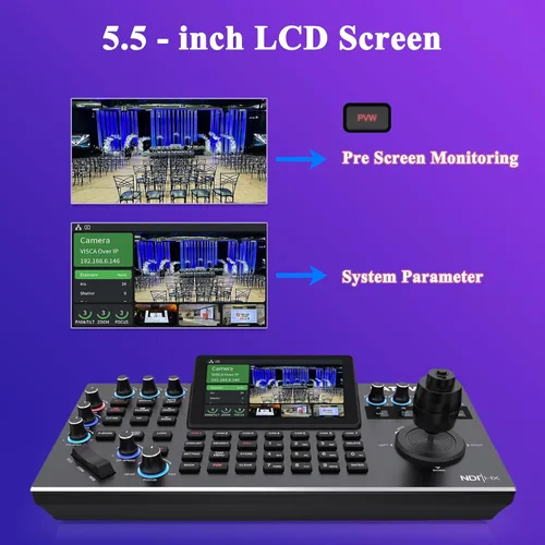 Vista 5 de KATOVJJTS PTZ Camera Controller with 5.5" LCD Screen Preview, 4K UHD Input/Output Supported, 4D Joystick IP NDI Camera Controller for Worship Church