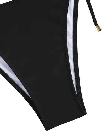 Vista 8 de ZAFUL Conjunto de bikini triangular para mujer, traje de baño de dos piezas de corte alto, traje de baño halter con lazo frontal, tanga