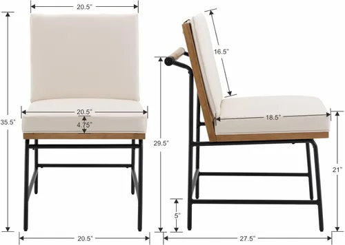 Vista 2 de Juego de 2 sillas de comedor modernas, tapizadas de piel sintética con marco de metal, cómodas sillas auxiliares de mediados de siglo para comedor