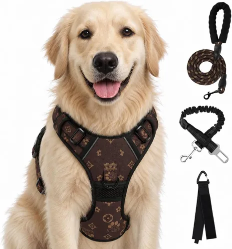 Vista 38 de FURRYFECTION - Arnés para perro a cuadros con correa y cinturón de Rosa