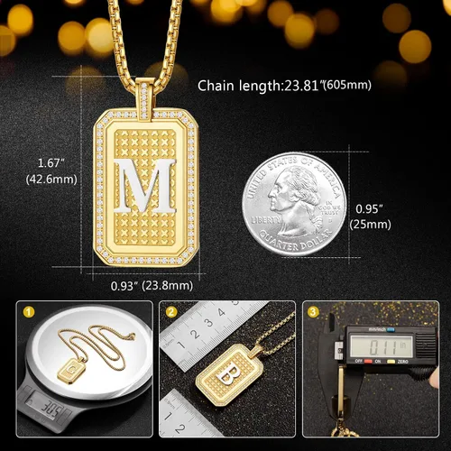 Vista 2 de Holizaly Collar con Colgante de Letra Inicial A-Z para Hombres y Mujeres, Letra Mayúscula Chapado en Oro 18K, Cadena Cuadrada de Diamantes, Regalo