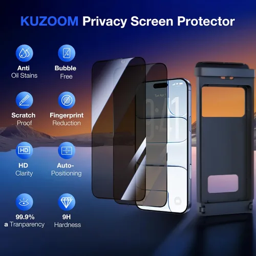 Vista 2 de KUZOOM Protector de pantalla para iPhone, paquete de 2 (negro, iPhone 17 Air)