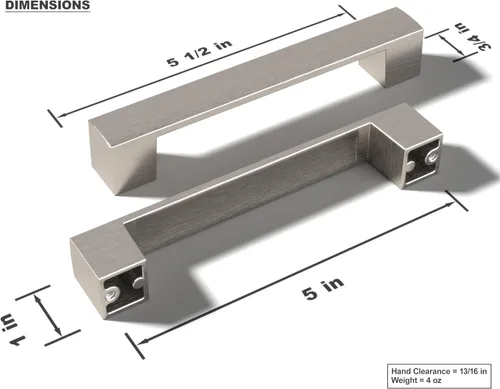 Vista 3 de Paquete de 10 tiradores de níquel cepillado con agujero central de 5 pulgadas Manijas de metal sólido para gabinetes de baño y decoración
