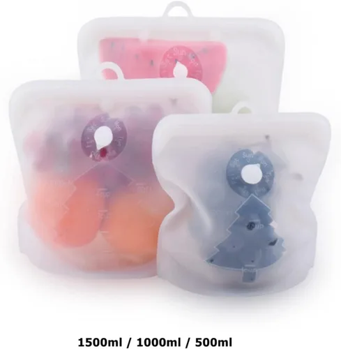 Vista 7 de Bolsa de almacenamiento de alimentos de 50.7 fl oz, bolsa de alimentos reutilizable, a prueba de fugas, reutilizable, bolsa fresca, bolsa para Verde