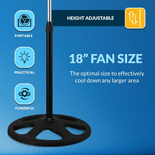Vista 4 de PAMI Ventilador de pedestal oscilante de alta velocidad de 18 pulgadas, ventilador de piso portátil con 3 niveles de velocidad y altura ajustable