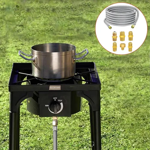 Vista 6 de Extensión de manguera de propano de 12 pies - Manguera de línea de gas trenzada de alta presión, kit de conversión de propano para parrilla BBQ
