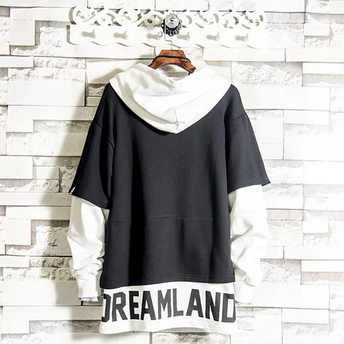 Vista 2 de Covisoty Sudadera con capucha para hombre, con estampado de letras, ropa deportiva, sudadera de manga larga con retazos