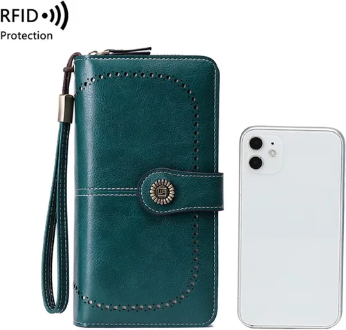Vista 8 de Earnda Billetera para mujer tarjetero de cuero de gran capacidad para tarjetas de crédito RFID Azul_008 Casual