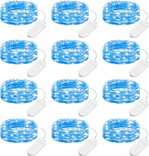 Vista 16 de Brightown - Paquete de 12 luces LED de hadas multicolor con pilas, resistentes al agua, cable plateado de 7 pies, 20 luces LED de luciérnagas