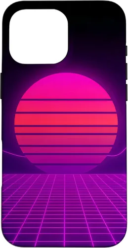 Vista 19 de Funda con diseño estético para iPhone 16 Retrowave Synthwave de los años 80 y 90