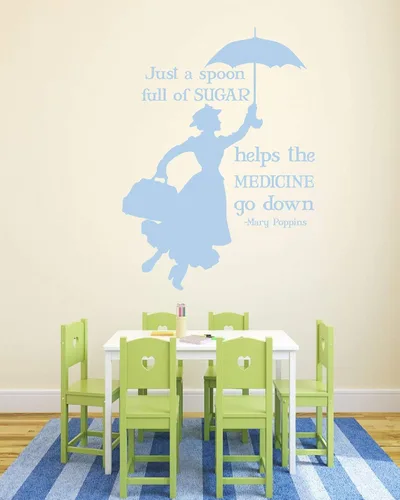 Vista 7 de Mary Poppins Quote A Spoon Full of Sugar Makes The Medicine Go Down Adhesivo de vinilo para decoración del hogar para dormitorio de niños y niñas