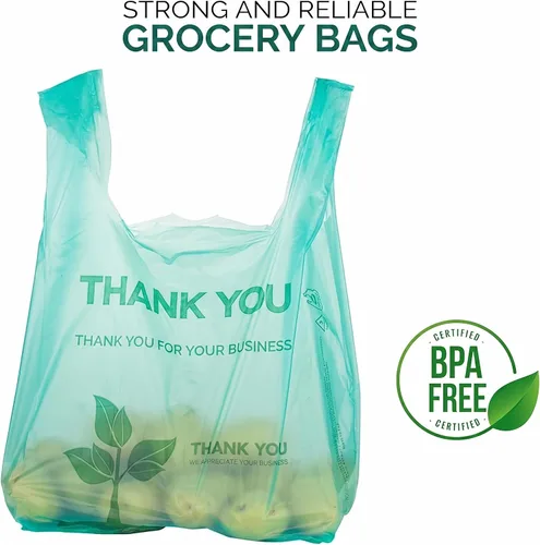 Vista 3 de Stock Your Home Bolsas de comestibles ecológicas desechables con asas, bolsa de camiseta de agradecimiento para supermercado, comestibles