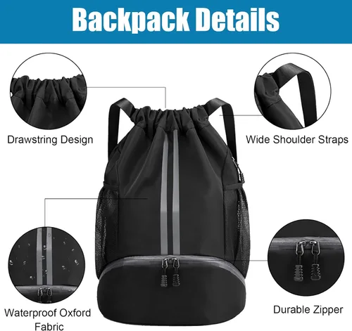 Vista 4 de Bolsa de fútbol deportiva con cordón, mochila de gimnasio para hombres y mujeres, con compartimento para pelotas y zapatos, mochila de fútbol