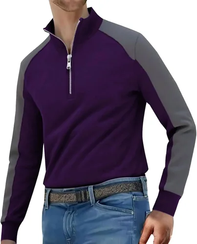 Vista 8 de Quarter Zip Pullover for Men, Color Block Long Sleeve Mock Neck, Athletic Sweatshirt for Fall and Winter