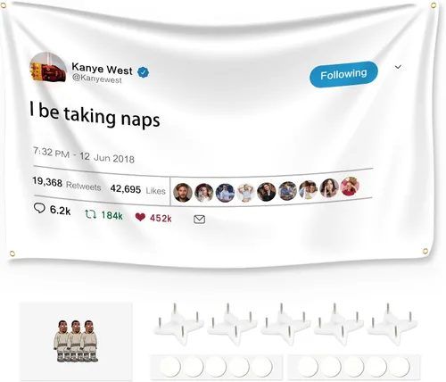 Vista 8 de Kanye - Banderas de tweet para tapiz, Necesito una habitación llena de espejos con herramienta de instalación, banderas divertidas para habitación