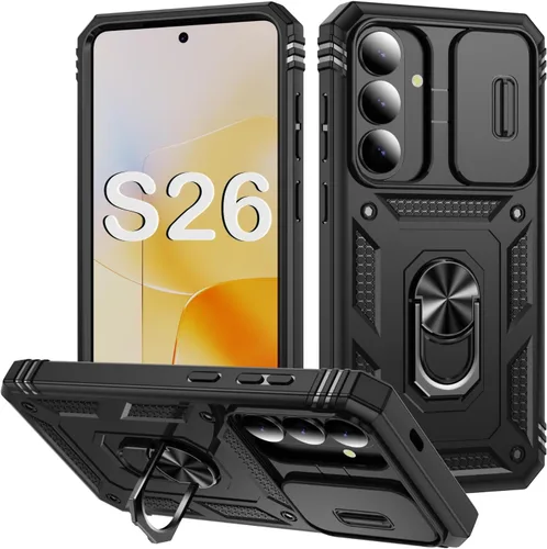 Vista 92 de PASNEW Funda militar para iPhone 13 Pro Max, cubierta de cámara deslizante y soporte de anillo de metal de 360°, carcasa rígida multicapa resistente