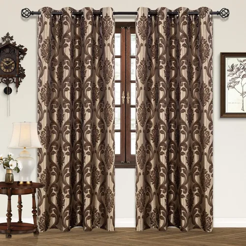 Vista 14 de NAPEARL Cortinas de damasco para sala de estar, cortinas de jacquard gótico con patrones florales, cortinas beige para dormitorio de 63 pulgadas