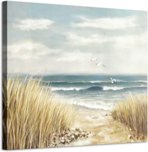 Vista 16 de Lienzo decorativo para pared, camino de playa: camino de arena con pintura de valla a la costa, impresiones artísticas para baño
