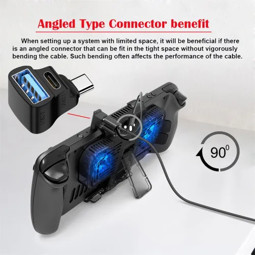 Vista 4 de 10Gbps USB3.0 tipo C macho a OTG dual tipo-A y tipo-C hembra divisor de alimentación y datos con ángulo compatible con Steam Deck portátil