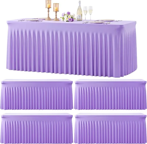 Vista 31 de Manteles de mesa de elastano azul bebé de 6 pies para mesas rectangulares, sin arrugas, rectangular, elástico, ajustable de 6 pies con falda