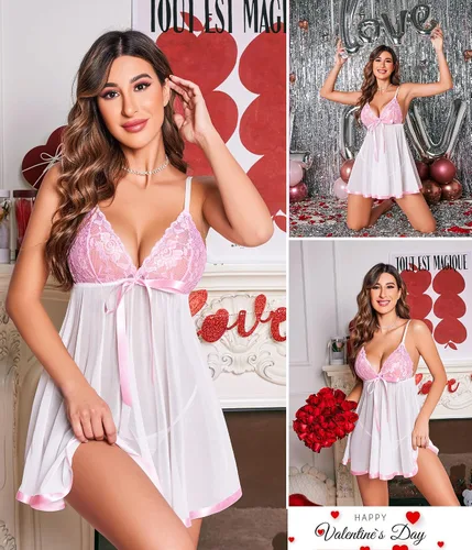Vista 3 de Avidlove - Conjunto de lencería de encaje para mujer con correa de malla