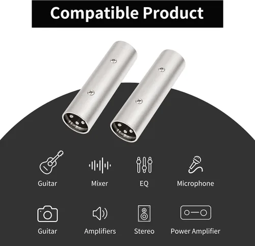 Vista 4 de Adaptador XLR macho a macho Acoplador de cambiador de género de 3 polos, extiende la longitud de los cables con enchufes XLR, micrófono, AES/EBU
