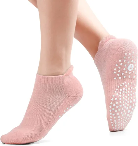 Vista 2 de Grip Socks for Pilates, Yoga, Hospital, Barre, Cushioned Ankle Sports Socks Women Non Slip Slipper Socks 4 Pairs