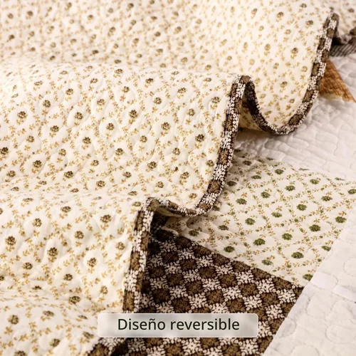 Vista 4 de YAYIDAY Colchas Tamaño Queen Juego de Colcha de Retazos – 100% algodón reversible, transpirable, marrón, geométrico, acolchado con fundas
