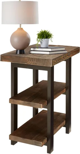 Vista 16 de Alaterre Furniture Pomona - Mesa auxiliar de madera maciza de 2 niveles con acabado natural y patas de metal, decoración moderna de granja o Marrón
