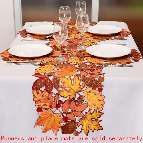 Vista 4 de Camino de mesa bordado de hojas de otoño para Acción de Gracias, decoraciones de cosecha de otoño (14 x 34 pulgadas)