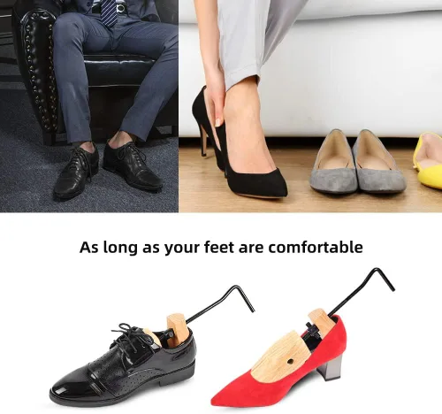 Vista 3 de PoTao 2 unidades de camillas de madera para zapatos, longitud y ancho ajustables, ampliadores de zapatos de madera para hombres y mujeres