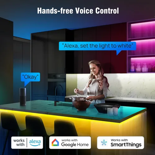 Vista 4 de Sengled Tira de luz LED multicolor inteligente Wi-Fi, 32.8 pies, no requiere concentrador, funciona con Alexa y Google Assistant, RGBW, alto brillo
