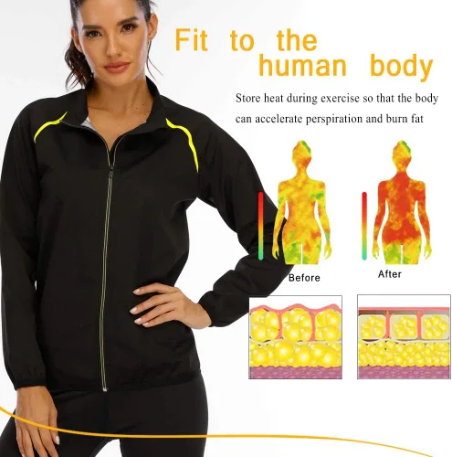 Vista 5 de SEXYWG Chaqueta de sauna para mujer, adelgazante, traje de sauna, camisa de manga larga, para entrenamiento, moldeador de cuerpo