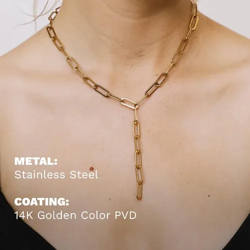 Vista 6 de Hey Harper Boss Babe - Collar de cadena de clip de papel, collar de eslabones de acero inoxidable impermeable, collar de oro para mujer, Acero