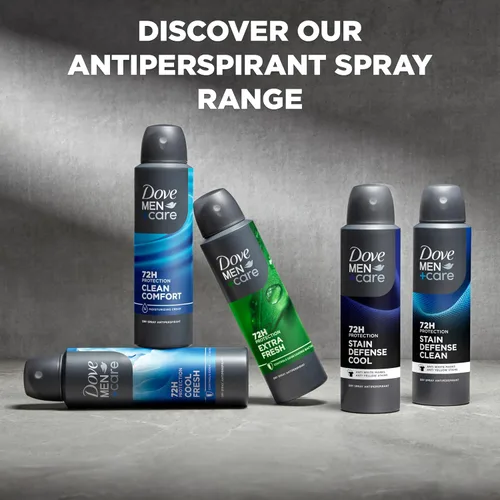 Vista 7 de Dove Men+Care Desodorante antitranspirante Dry Spray Clean Comfort para hombres, protección contra el sudor y el olor de 72 horas con tecnología