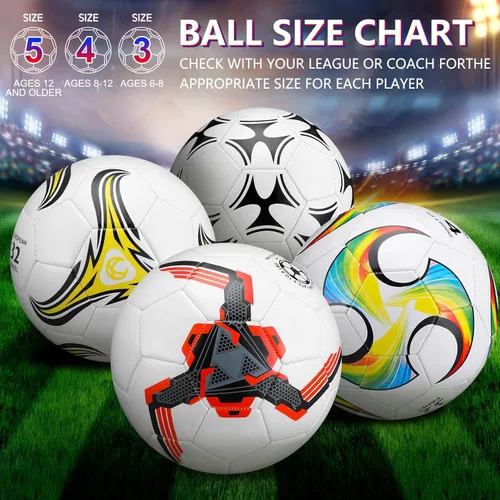 Vista 3 de Tradder Paquete de 4 pelotas de fútbol con bomba, tamaño 3, 4, 5, pelotas de fútbol desinfladas para juego de liga al aire libre y en interiores