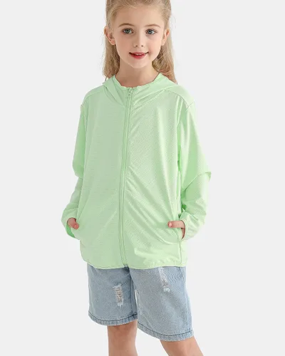 Vista 2 de Auranso Sudadera con capucha y cremallera para niños, UPF50+, protección solar, camisa refrescante