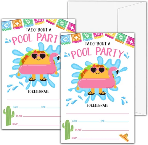 Vista 10 de Invitaciones de cumpleaños de playa A01 – Tarjetas de relleno para fiesta de cumpleaños número 13 para niños y niñas (20 invitaciones con 20 sobres)