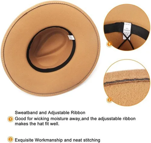 Vista 5 de Faringoto Sombrero Fedora de fieltro de ala ancha de moda para mujer Otoño Invierno Hombres Panamá