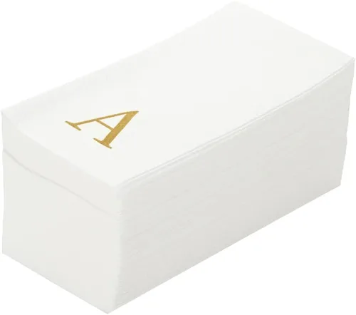 Vista 50 de Luxenap Toallas de invitados de tacto de lino de 15.8 X 7.9 pulgadas, 50 toallas de mano con letras - Letra dorada "S", fuente sans serif