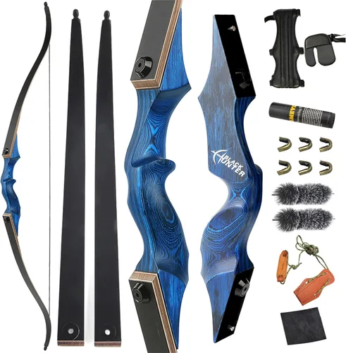 Vista 4 de 60” Black Hunter Original Recurve Bow for Adults American Hunting Longbow Archery Bow 20-60lbs Right Handed for Archery Hunting Shooting Practice