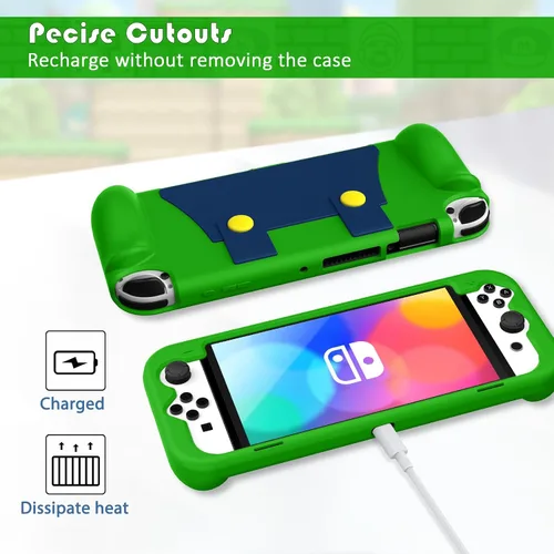 Vista 6 de KENOBEE Funda de silicona compatible con Nintendo Switch OLED modelo 2021, suave y ligera, con agarre ergonómico con absorción de golpes y diseño